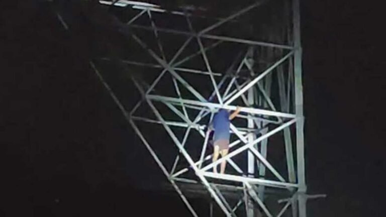 auraiya news man climbs high tension pole after family dispute