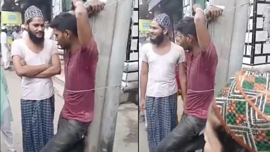 मुरादाबाद में मस्जिद से AC चोरी करते पकड़ा गया युवक: लोगों ने बिजली के खंभे से बांधा, वीडियो हुआ वायरल