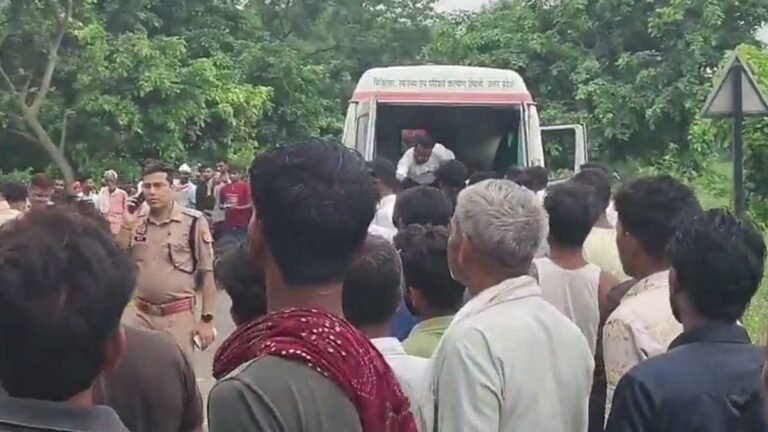 sambhal accident container bike accident three killed