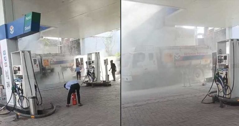 agra petrol pump fire tanker employees control fire