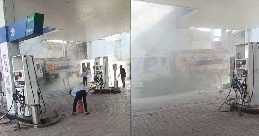 agra petrol pump fire tanker employees control fire