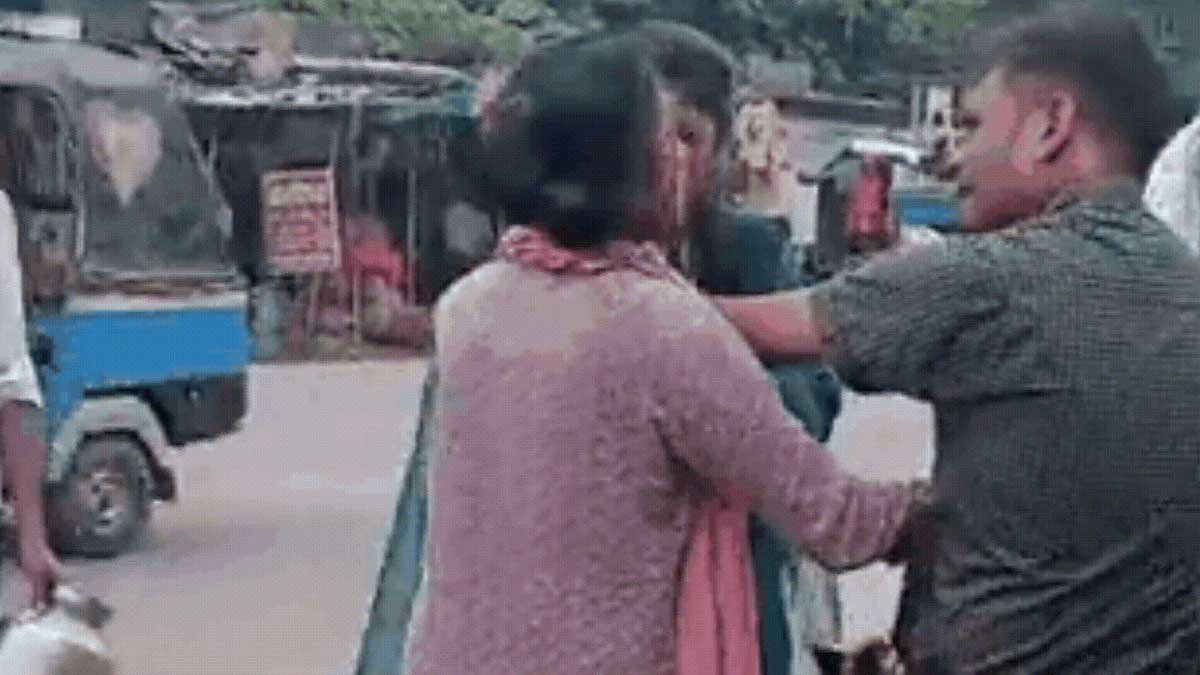 jhansi wife beats husband lover viral video up news